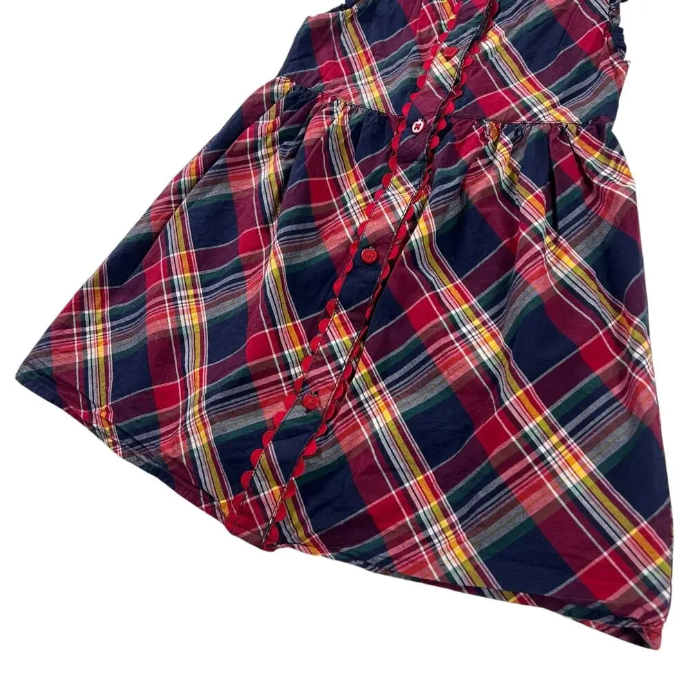 Gymboree Toddler Dress 4T Red Madras Plaid Apple Button Ruffle Cap Sleeve Cotton